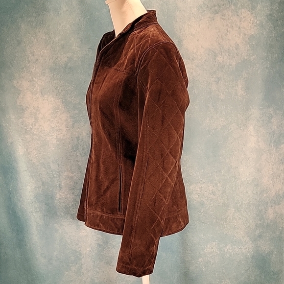 🧡Suede Ruff Hewn Leather Jacket with Quilted Accents on Yolks/Sleeves - Picture 2 of 15
